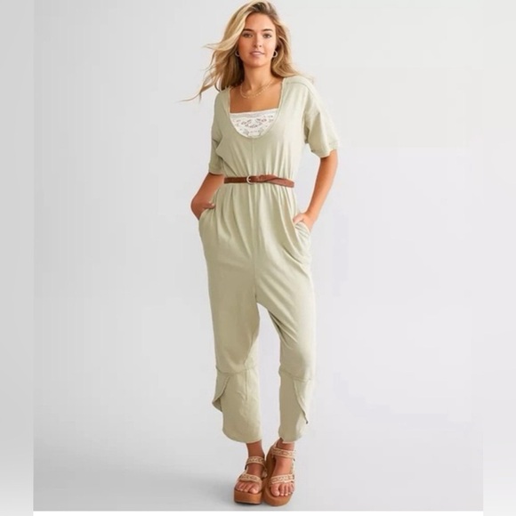 Free People Good Side Romper Lima Bean - Picture 2 of 4